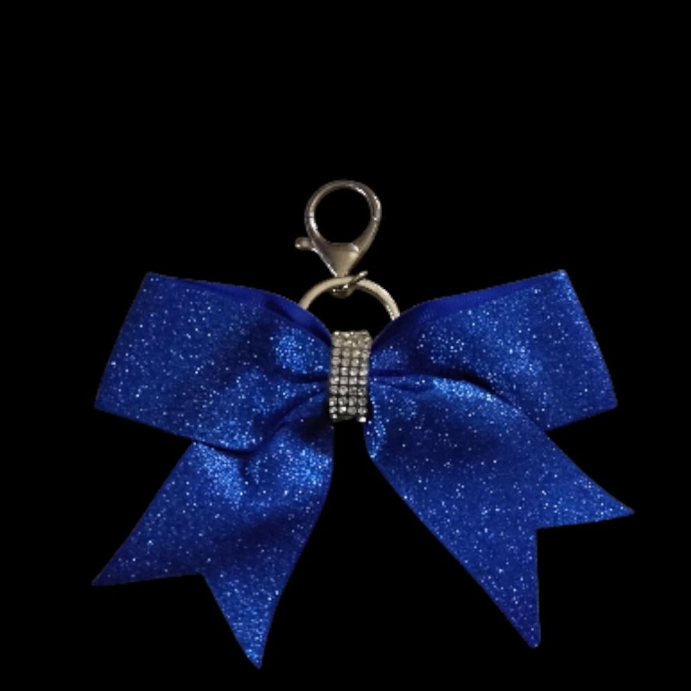 Sparkling blue bow bag charm with rhinestone